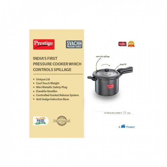 Prestige Svachh Hard Anodised Aluminium Outer Lid Pressure Cooker 75 Litre Black 75 Liter