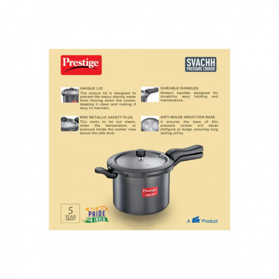 Prestige Svachh Hard Anodised Aluminium Outer Lid Pressure Cooker 75 Litre Black 75 Liter