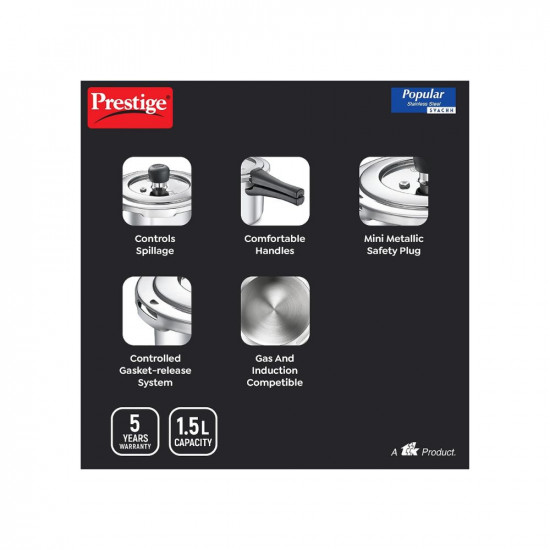 Prestige Svachh Popular Spillage Control Stainless Steel Outer Lid Pressure Cooker 15 L Silver