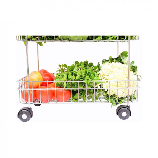 Privesh Stainless Steel Modern Kitchen Storage Rack Folding Perforated Design Trolley Spice Fruits and Vegetable Onion Potato Organizer Stand Trolley with Wheel Kitchen Trolley (4 Layer Trolley)