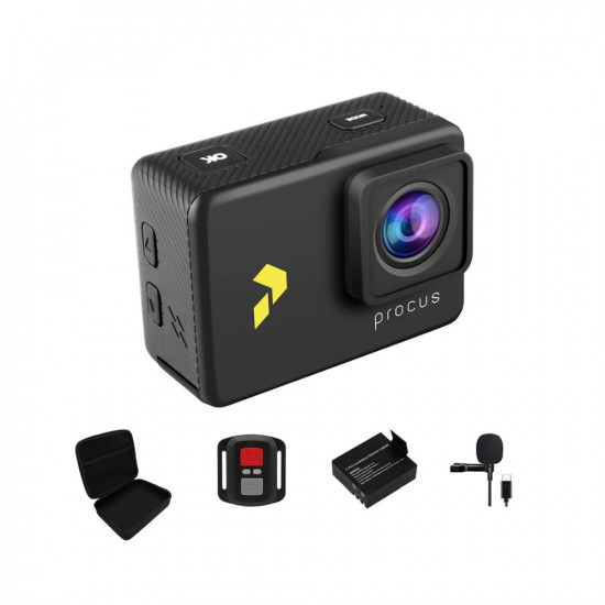 PROCUS Rush 30 Full Pack 24MP Real 4K 30fps Action Camera Waterproof with EIS Video Stabilization External Mic 2 Batteries and WiFi Black with EIS