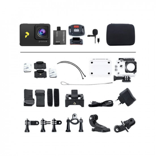 PROCUS Rush 30 Full Pack 24MP Real 4K 30fps Action Camera Waterproof with EIS Video Stabilization External Mic 2 Batteries and WiFi Black with EIS