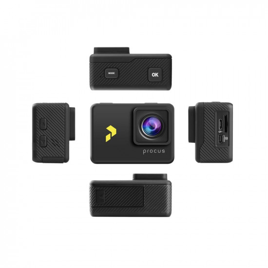 PROCUS Rush 30 Full Pack 24MP Real 4K 30fps Action Camera Waterproof with EIS Video Stabilization External Mic 2 Batteries and WiFi Black with EIS