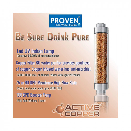 Proven® Zinc Copper Alkaline Hydrogen RO Water Purifier | 10 to12 Liter Storage | RO+ZN+CU+ALK+ Negative ORP+UV+UF+TDS+PF | Wall Mount & Table Top Water Purifier Best For Home (Made In India)