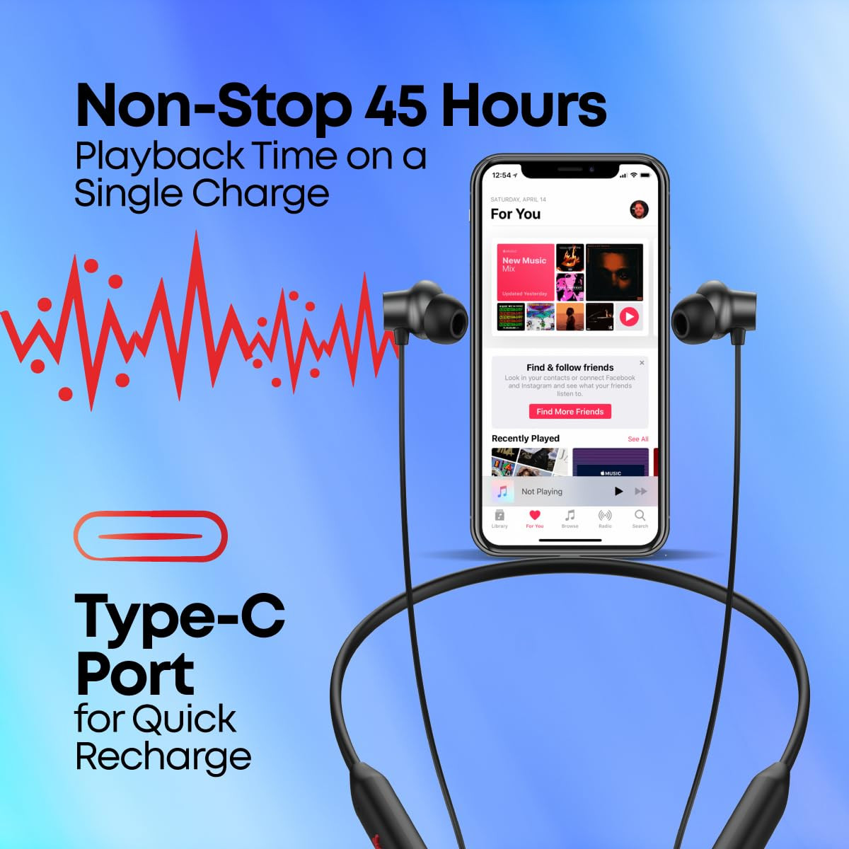 pTron Newly Launched Tangent Eon in-Ear Bluetooth 53 Wireless Headphones 45H Playtime HD Mic  TruTalk AI-ENC Calls MovieMusic Modes Dual Device Pairing  Type-C Fast Charging  IPX5 Black