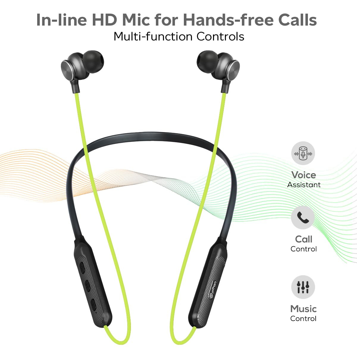 pTron Tangent Duo Bluetooth 52 Wireless in-Ear Headphones 13mm Driver Deep Bass HD Calls Fast Charging Type-C Wireless Neckband Dual PairingVoice Assist  IPX4 Water ResistantNeon GreenBlack
