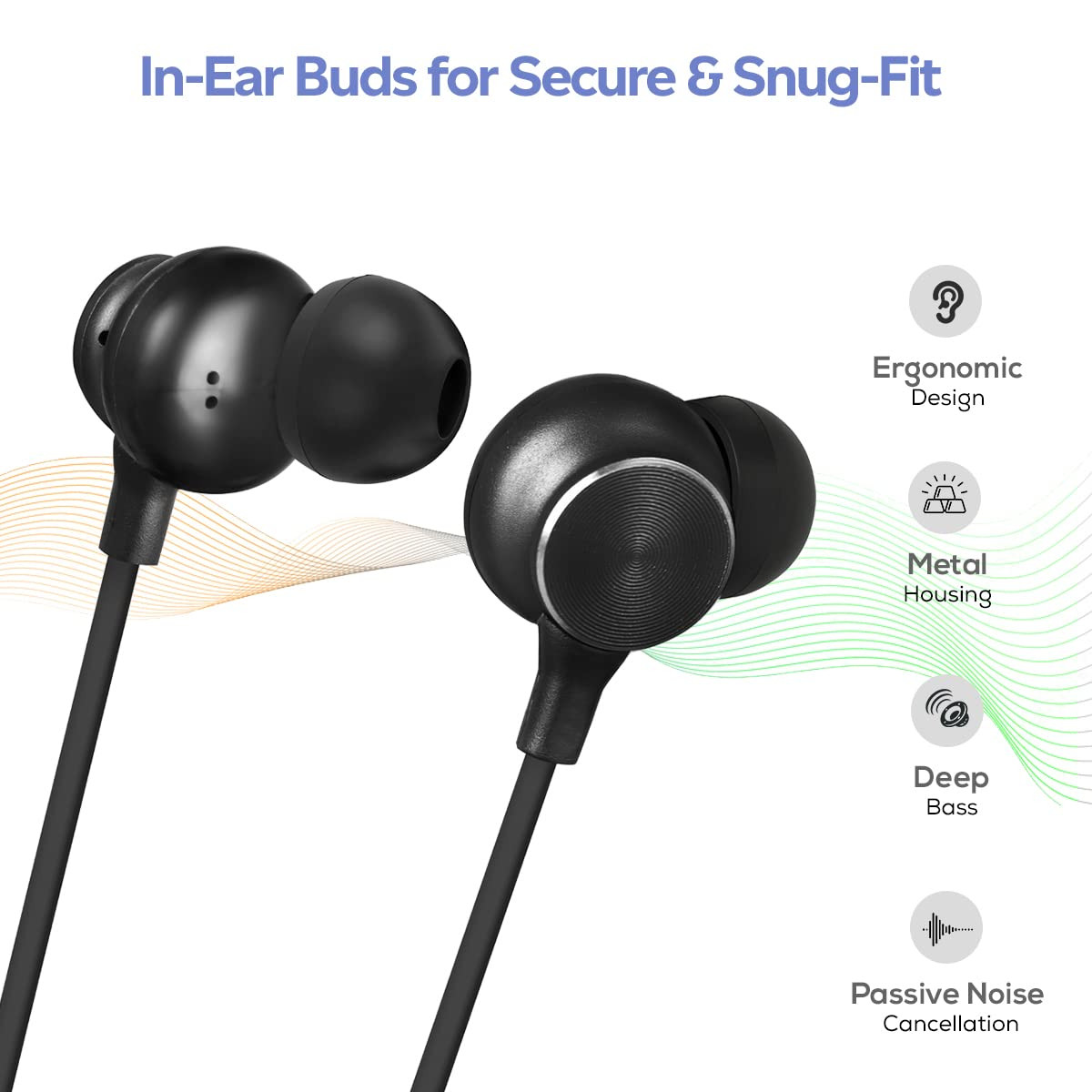 pTron Tangent Duo Made in India Bluetooth 52 Wireless in-Ear Headphones with Mic 24Hrs Playback 13mm Drivers Punchy Bass Fast Charging Neckband Voice Assist IPX4  in-line Controls BlackBlue