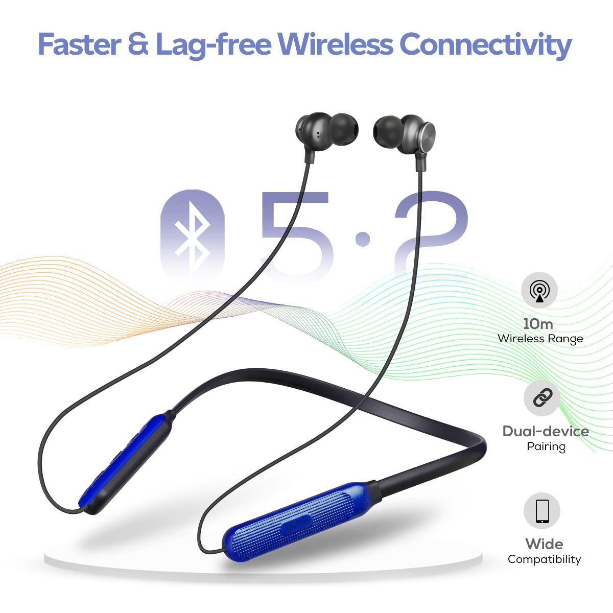 pTron Tangent Duo Made in India Bluetooth 52 Wireless in-Ear Headphones with Mic 24Hrs Playback 13mm Drivers Punchy Bass Fast Charging Neckband Voice Assist IPX4  in-line Controls BlackBlue