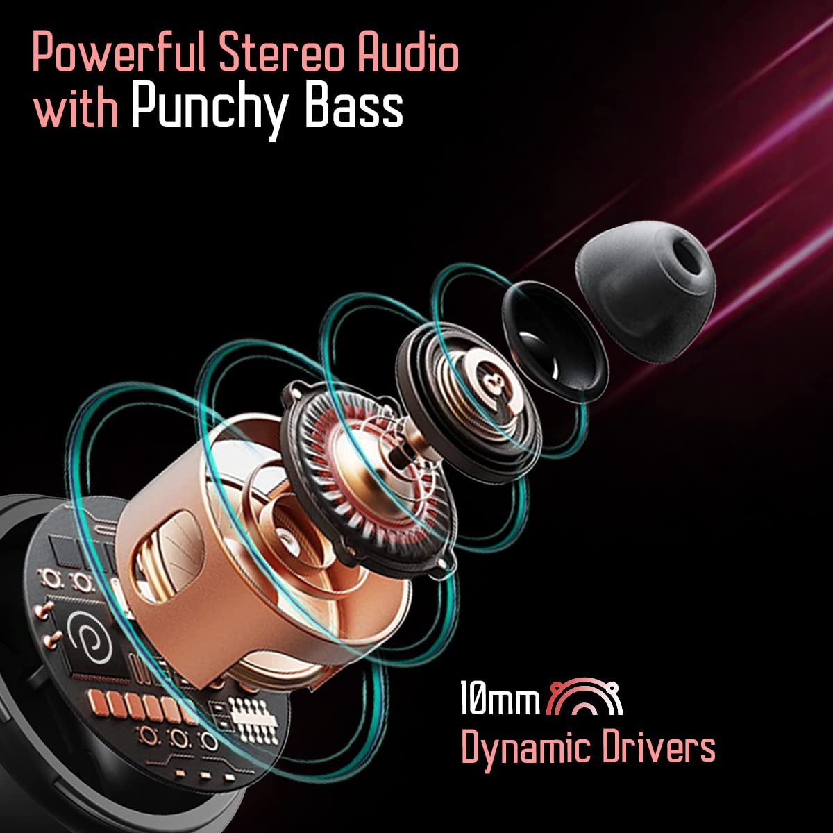 pTron Tangent Sports 60Hrs Playtime ENC BT52 Headphone AptSense 40ms Low Latency Gaming Punchy Bass Dual Device Pairing in-Ear Wireless Earphone HD Mic Type-C Fast Charging  IPX4 BlackRed