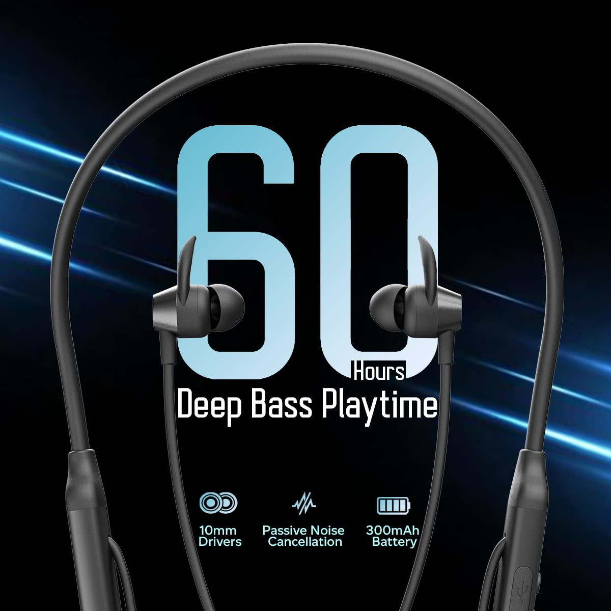 pTron Tangent Sports 60Hrs Playtime ENC Calls BT52 Headphone AptSense 40ms Low Latency Gaming HD Mic Dual Device Pairing in-Ear Wireless Earphone Type-C Fast Charging  Voice Assist Black