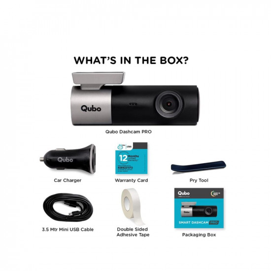 Qubo Car Dash Camera Pro Dash Cam from Hero Group  Made in India Dashcam  Full HD 1080p  Wide Angle View  G-Sensor  WiFi  Emergency Recording  Upto 256GB SD Card Supported