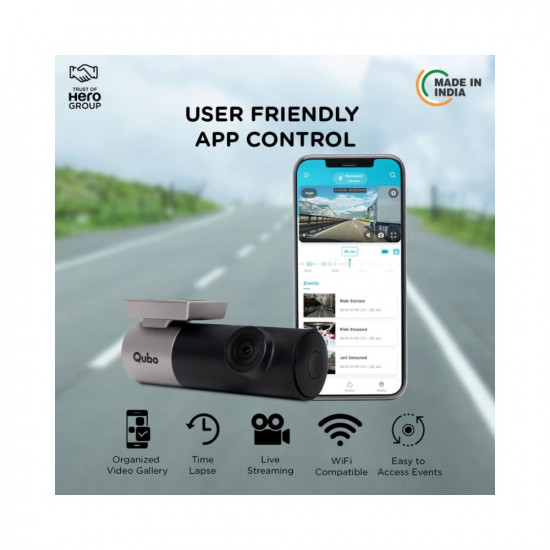 Qubo Car Dash Camera Pro Dash Cam from Hero Group  Made in India Dashcam  Full HD 1080p  Wide Angle View  G-Sensor  WiFi  Emergency Recording  Upto 256GB SD Card Supported
