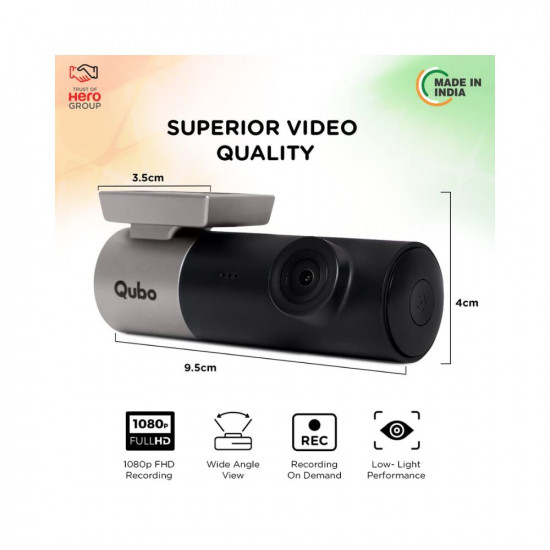 Qubo Car Dash Camera Pro Dash Cam from Hero Group  Made in India Dashcam  Full HD 1080p  Wide Angle View  G-Sensor  WiFi  Emergency Recording  Upto 256GB SD Card Supported