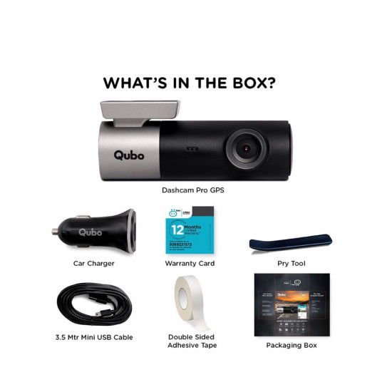 Qubo Car Dash Camera Pro with GPS Dash Cam from Hero Group  Made in India Dashcam  Full HD 1080p  Wide Angle View  G-Sensor  WiFi  Emergency Recording  Upto 256GB SD Card Supported
