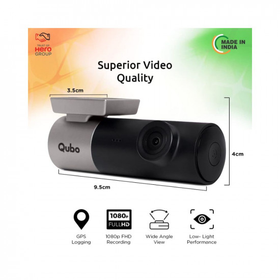 Qubo Car Dash Camera Pro with GPS Dash Cam from Hero Group  Made in India Dashcam  Full HD 1080p  Wide Angle View  G-Sensor  WiFi  Emergency Recording  Upto 256GB SD Card Supported