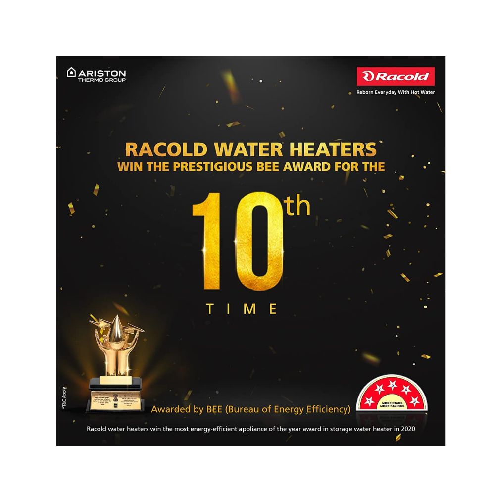 Racold Andris Uno 15 Litres Vertical 4 Star Storage Water Heater (Geyser), White Body Sandy Panel