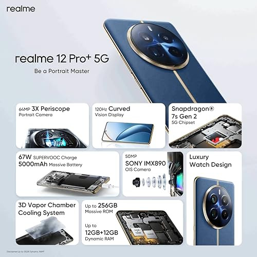 realme 12 Pro 5G Submarine Blue 8GB RAM 256GB Storage  67 120Hz Curved AMOLED Display  64MP Periscope  50MP Sony IMX 890 OIS Camera  8MP  32MP Selfie Camera  67W Super VOOC Charge