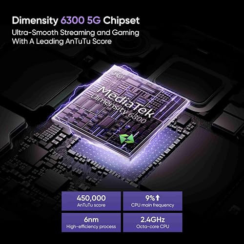realme 13 5G Dark Purple 8GB RAM 128GB Storage  Expandable Upto 2TB  Up to 18GB Dynamic RAM  50MP AI Dual Camera  672 AMOLED Display  45W Ultra Charging  Dimensity 6300 Processor