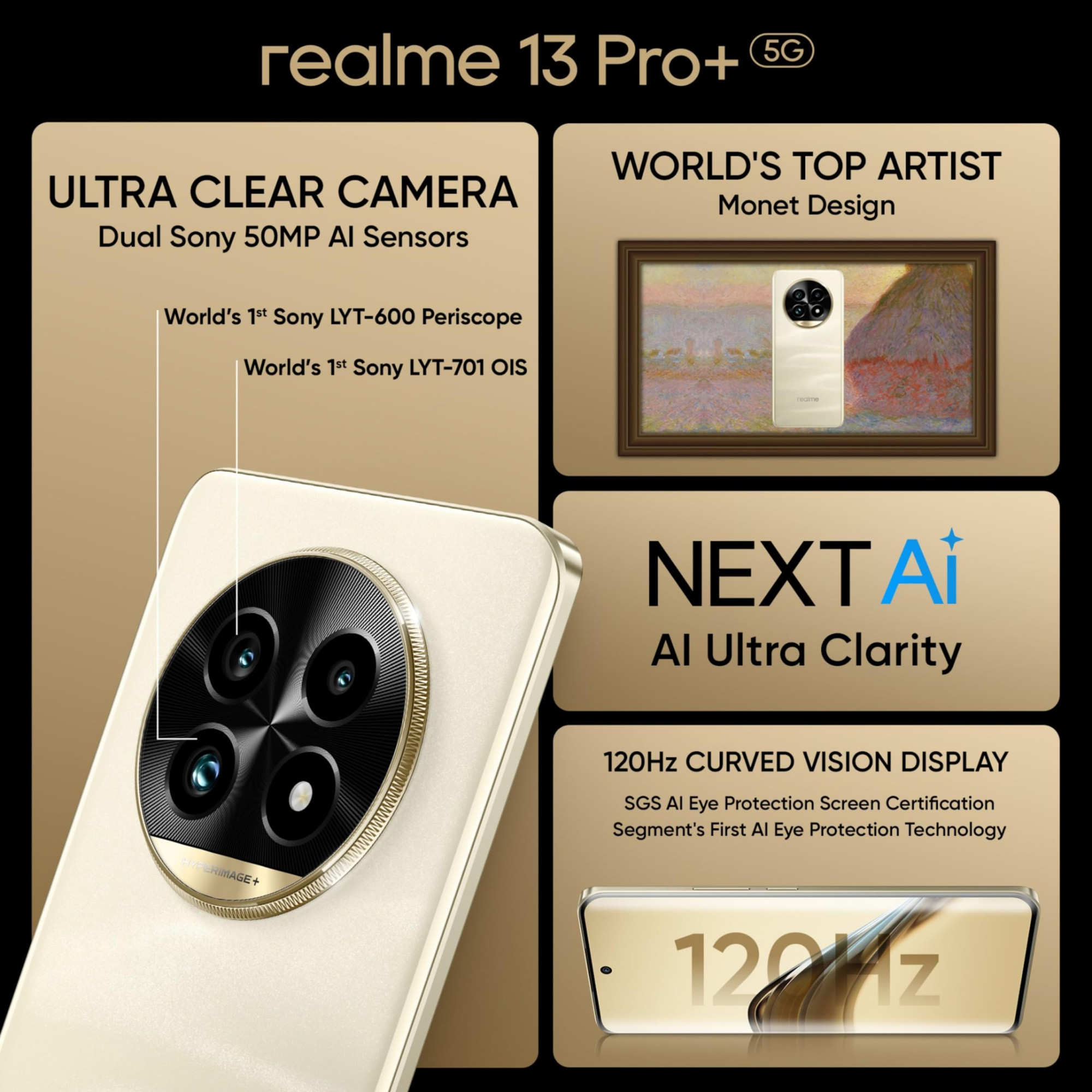 realme 13 Pro 5G Monet Gold 12GB RAM 256GB Storage Upto 24GB Dynamic RAM  Snapdragon 7s Gen 2 Processor  67 Curved Display  50MP8MP50MP  32MP Front Cam  AI Ultra Clarity  80W SUPERVOOC