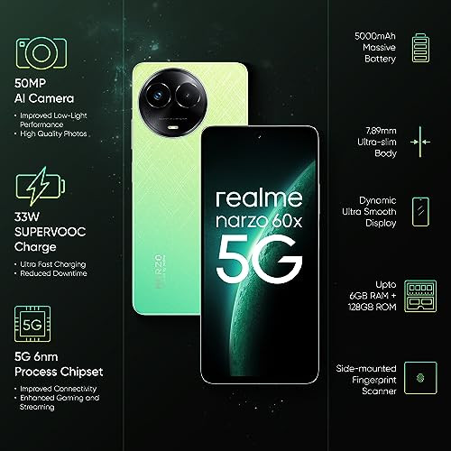 realme narzo 60X 5G Stellar Green6GB128GB Storage Up to 2TB External Memory  50 MP AI Primary Camera  Segments only 33W Supervooc Charge