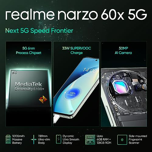 realme narzo 60X 5G Stellar Green6GB128GB Storage Up to 2TB External Memory  50 MP AI Primary Camera  Segments only 33W Supervooc Charge