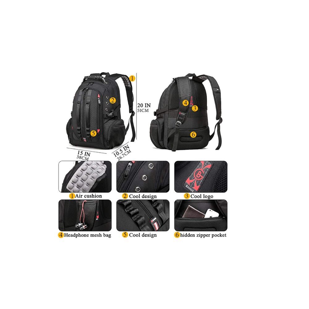 Red Lemon Swisslook Polyester Bange Series 45L 15.6-inch Laptop Bags Backpack for Men and Women Waterproof USB Anti Theft Travel Backpack (Black)