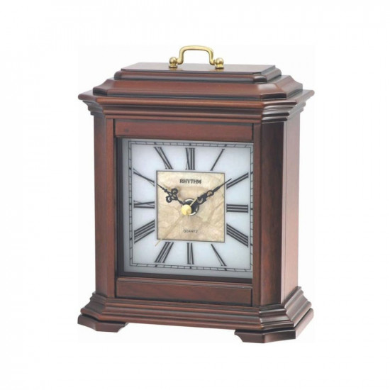 RHYTHM Elegant Rectangular Brown Color Wooden Case Analog Sea Shell White Dial Table Top Home Decor Office Desk Clock (Size: 15.2 x 8 x 19.7 CM | Weight: 6000 grm)