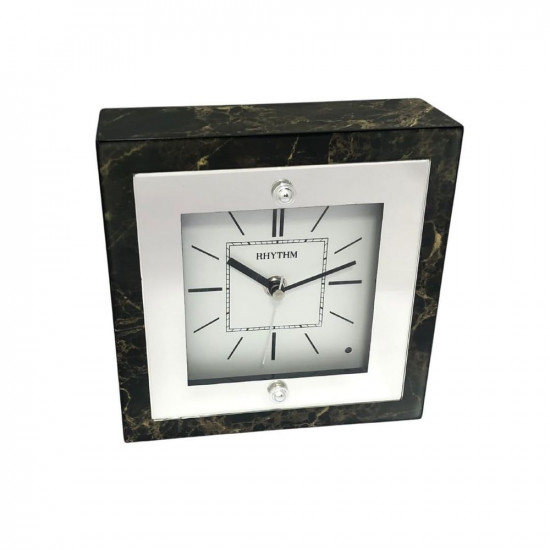 RHYTHM Royal Series Clock Piano Finished Case,Mirror Finished Glass,Pearl Printing Dial,Volume Control,Monitor/Demonstration,Auto Night Shut Off by Sensor Analog (19.0x19.0x7.4cm)