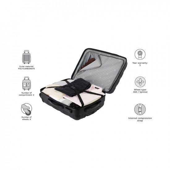 Safari RAY Polycarbonate Combo Set of Small and Medium Check in- Black Hardsided Luggage (RAY SM Combo 4W Black) (RAYSM4WBLK)