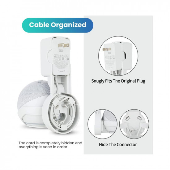 Saifsmart Outlet Wall Mount Hanger Holder Stand Accessories Case Built-in Plug Cable Management for Echo Dot 4th GenEcho Dot 5th Gen Smart Speaker White