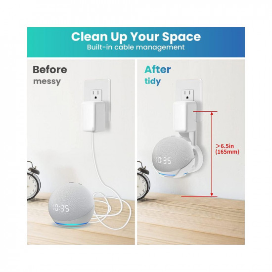 Saifsmart Outlet Wall Mount Hanger Holder Stand Accessories Case Built-in Plug Cable Management for Echo Dot 4th GenEcho Dot 5th Gen Smart Speaker White