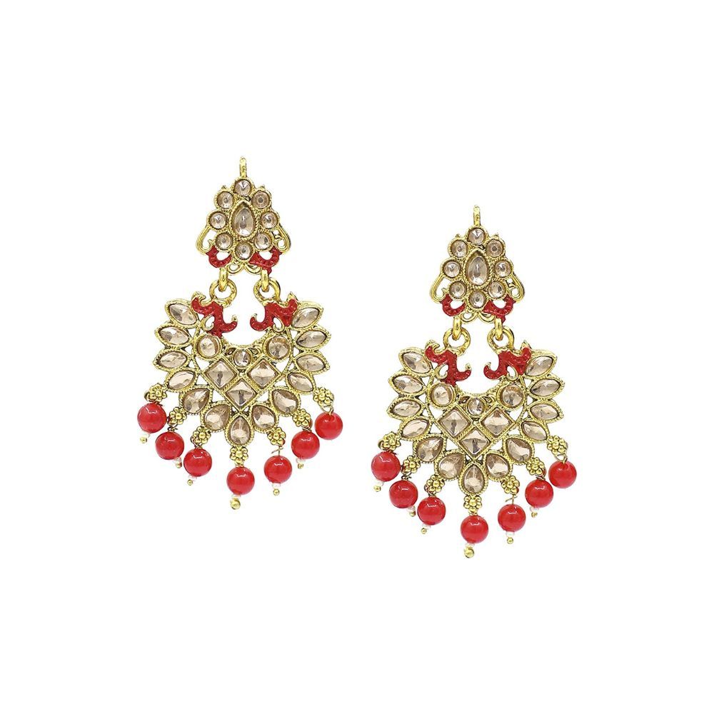 SAIYONI Meenakri Work Gold Plated Kundan & Pearl Studded Choker Necklace Earring With Maangtikka Jewellery Set For Women