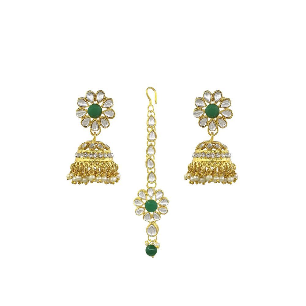 SAIYONI Wedding Collection Kundan Gold Plated Choker Necklace, Earrings with Maang Tikka Jewellery Set