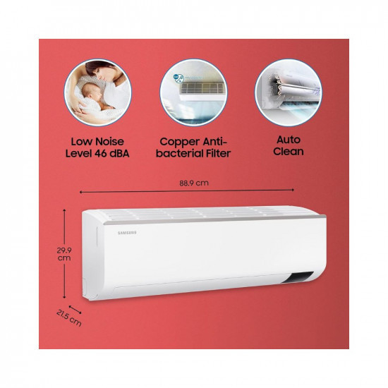 Samsung 15 Ton 3 Star Inverter Split AC Copper Convertible 5-in-1 Cooling Mode Easy Filter Plus Anti-Bacteria 2023 Model AR18CYLZABE White