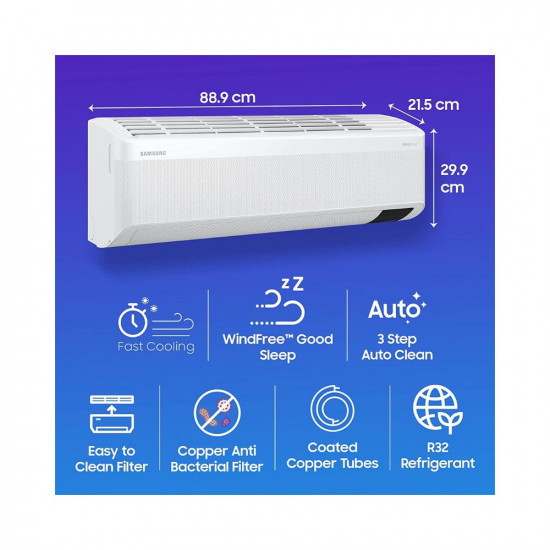 Samsung 1.5 Ton 3 Star Wind-Free Technology Inverter Split AC (Copper, Convertible 5-in-1 Cooling Mode, Anti-bacterial Filter, 2023 Model AR18CYLAMWK White)
