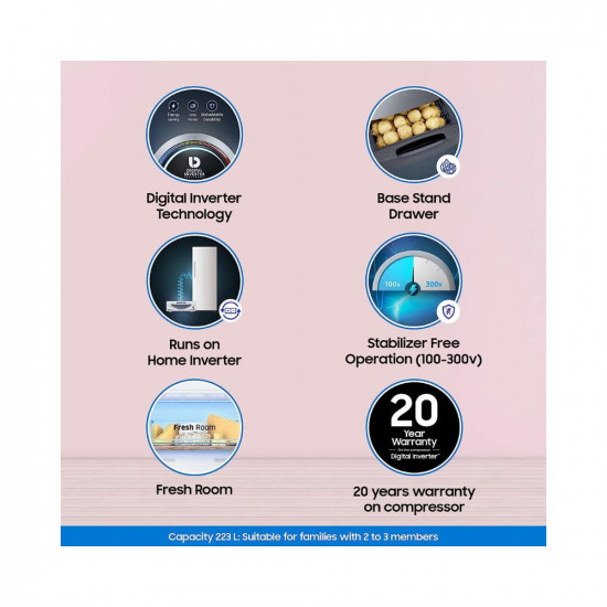 Samsung 223 L 3 Star Digital Inverter Direct Cool Single Door Refrigerator (RR24C2823S8/NL, Silver, Elegant Inox, Base Stand with Drawer 2023 Model)