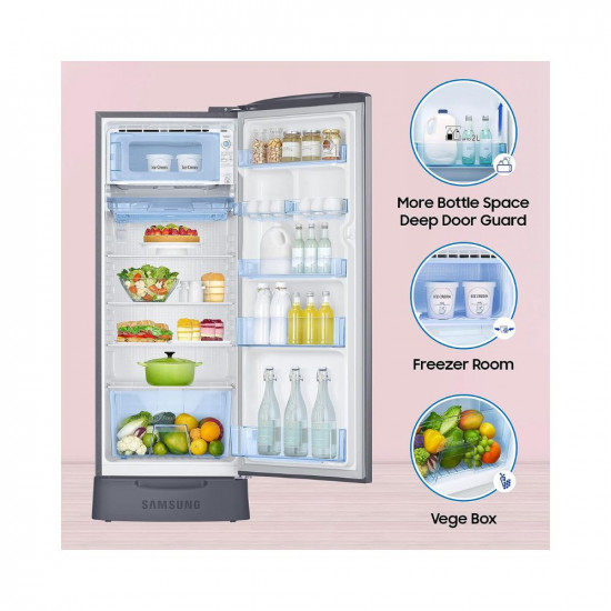 Samsung 223 L 3 Star Digital Inverter Direct Cool Single Door Refrigerator (RR24C2823S8/NL, Silver, Elegant Inox, Base Stand with Drawer 2023 Model)