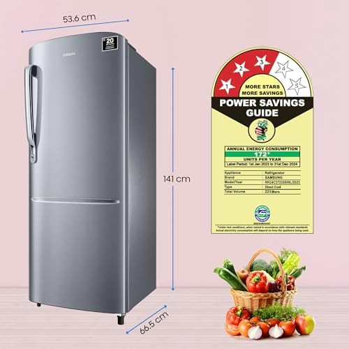 Samsung 223 L 3 Star Inverter Direct-Cool Single Door Refrigerator RR24C2723S8NL Silver Elegant Inox 2024 Model