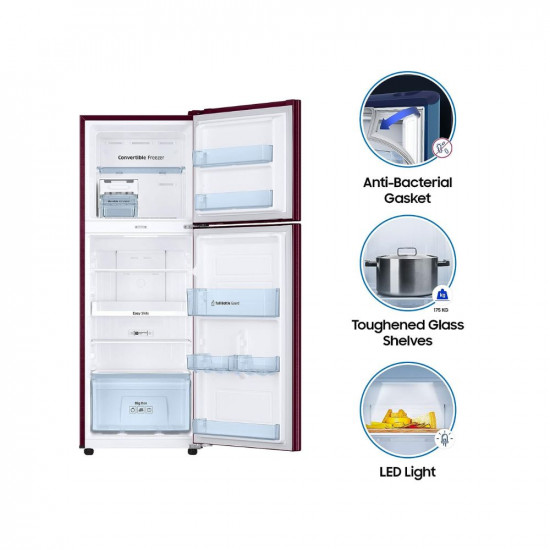 Samsung 253L 2 Star Inverter Frost Free Double Door Refrigerator (?RT28T3922R8/HL, ?Convertible, Saffron Red, 2022 Model)