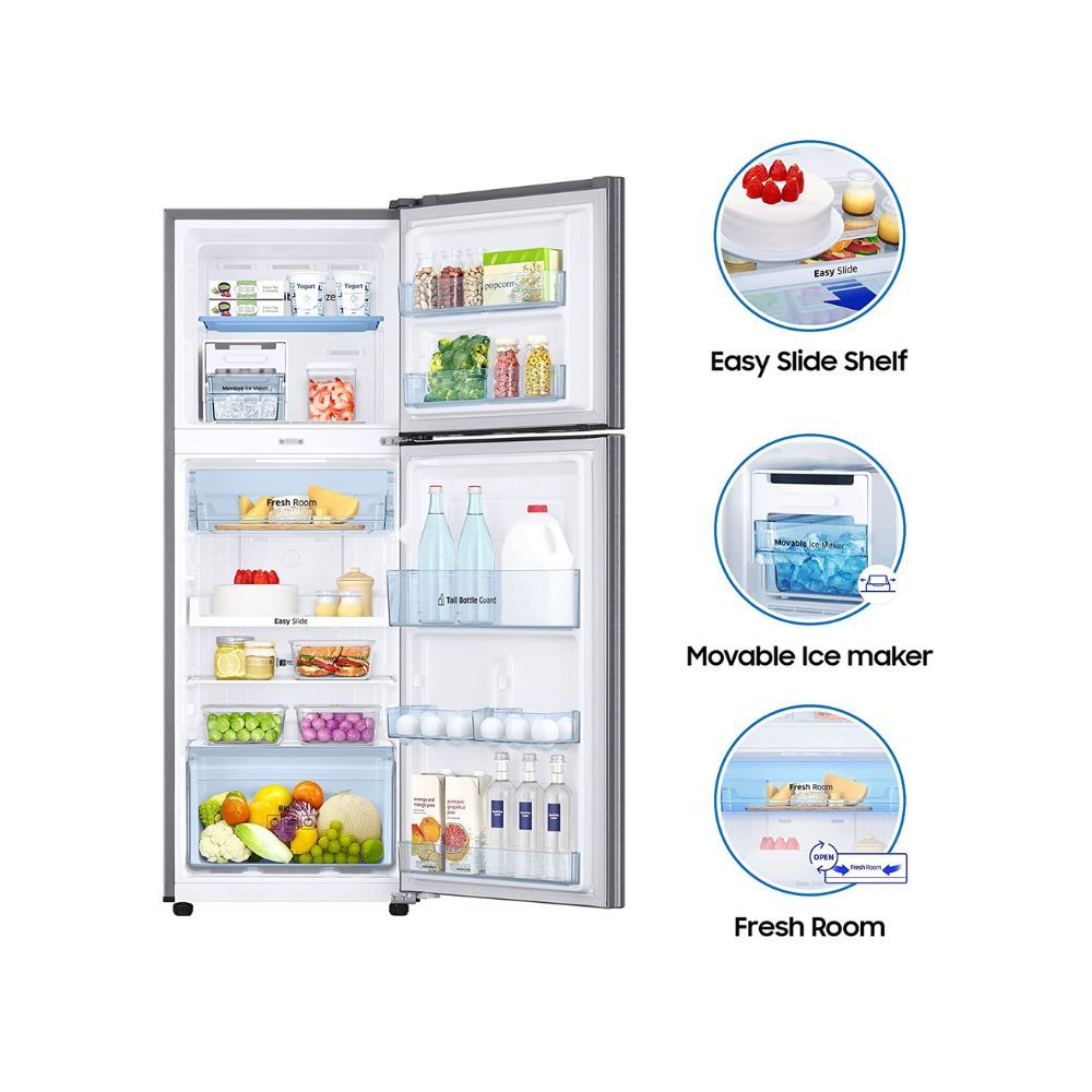 Samsung 253L 3 Star Inverter Frost Free Double Door Refrigerator RT28T3743S8HL Silver Elegant Inox Convertible
