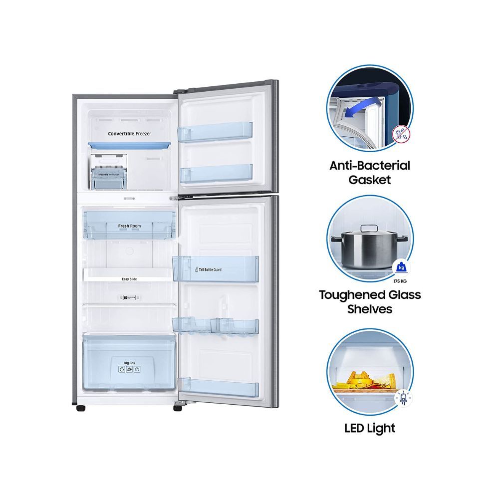 Samsung 253L 3 Star Inverter Frost Free Double Door Refrigerator RT28T3743S8HL Silver Elegant Inox Convertible