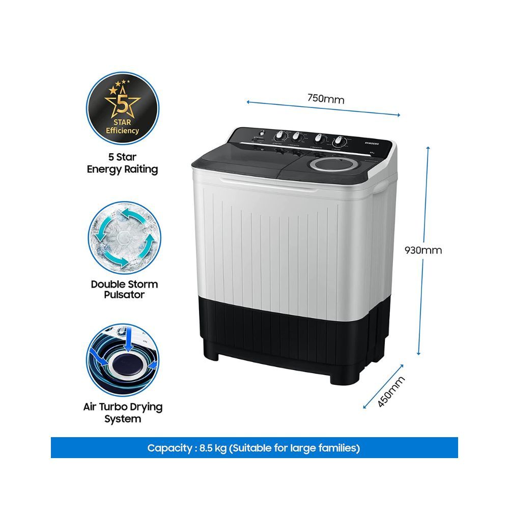 Samsung 8.5 kg 5 Star Semi-Automatic Top Loading Washing Machine (WT85B4200GG/TL, Light Grey)