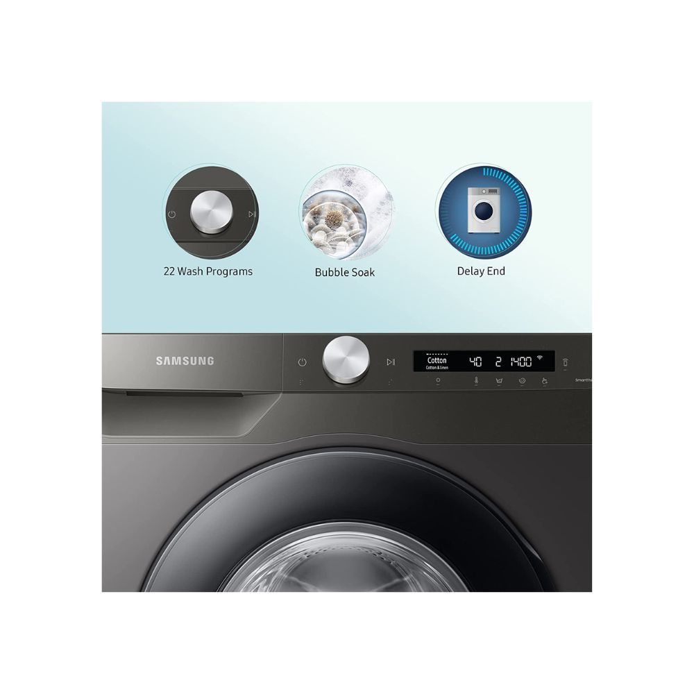 Samsung 9 Kg 5 Star Wi-Fi Inverter Fully-Automatic Front Loading Washing Machine with In-Built Heater Inox (WW90T504DAN1TL)
