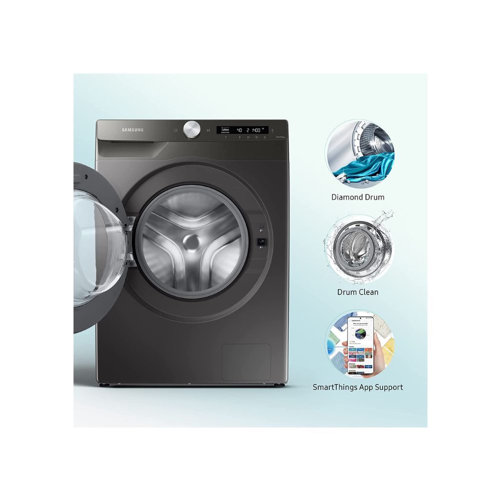 Samsung 9 Kg 5 Star Wi-Fi Inverter Fully-Automatic Front Loading Washing Machine with In-Built Heater Inox (WW90T504DAN1TL)