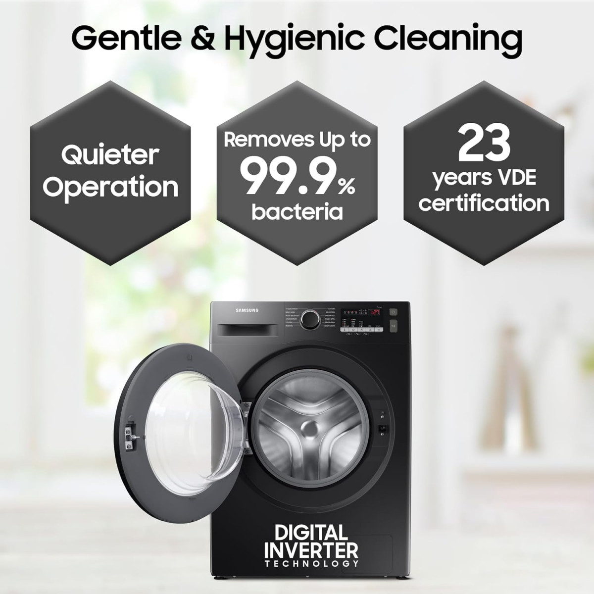 Samsung 9 kg Hygiene Steam with Inbuilt Heater Digital Inverter Fully-Automatic Front Load Washing Machine WW90T4040CB1TL Black