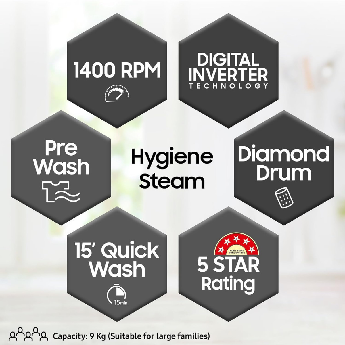 Samsung 9 kg Hygiene Steam with Inbuilt Heater Digital Inverter Fully-Automatic Front Load Washing Machine WW90T4040CB1TL Black