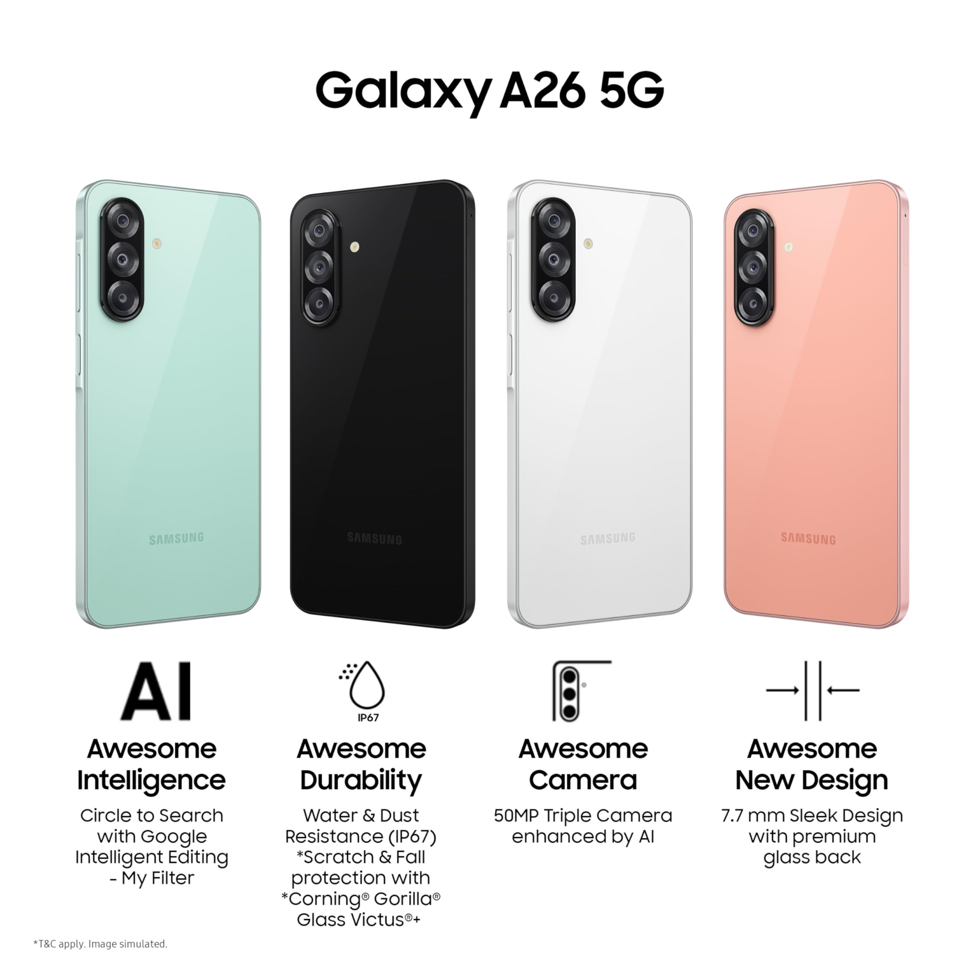 Samsung Galaxy A26 5G Awesome Black 8GB 128GB  Awesome Intelligence Circle to Search Intelligent Editing  Awesome 50MP Triple Camera  IP67