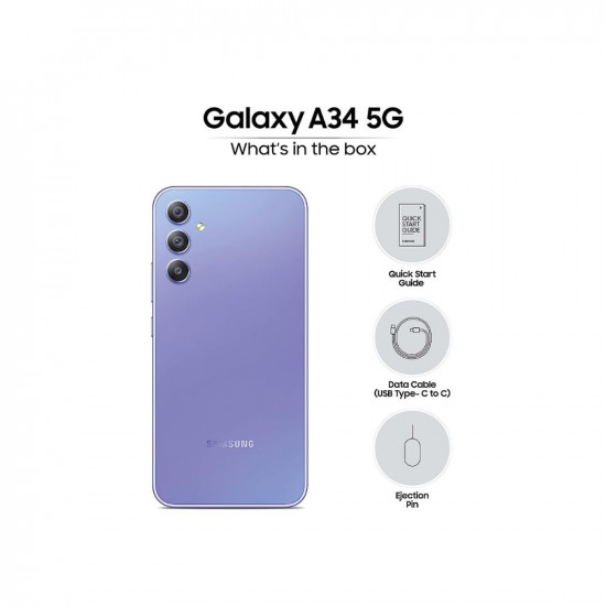 Samsung Galaxy A34 5G (Awesome Violet, 8GB, 128GB Storage) | 48 MP No Shake Cam (OIS) | IP67 | Gorilla Glass 5 | Voice Focus | Without Charger