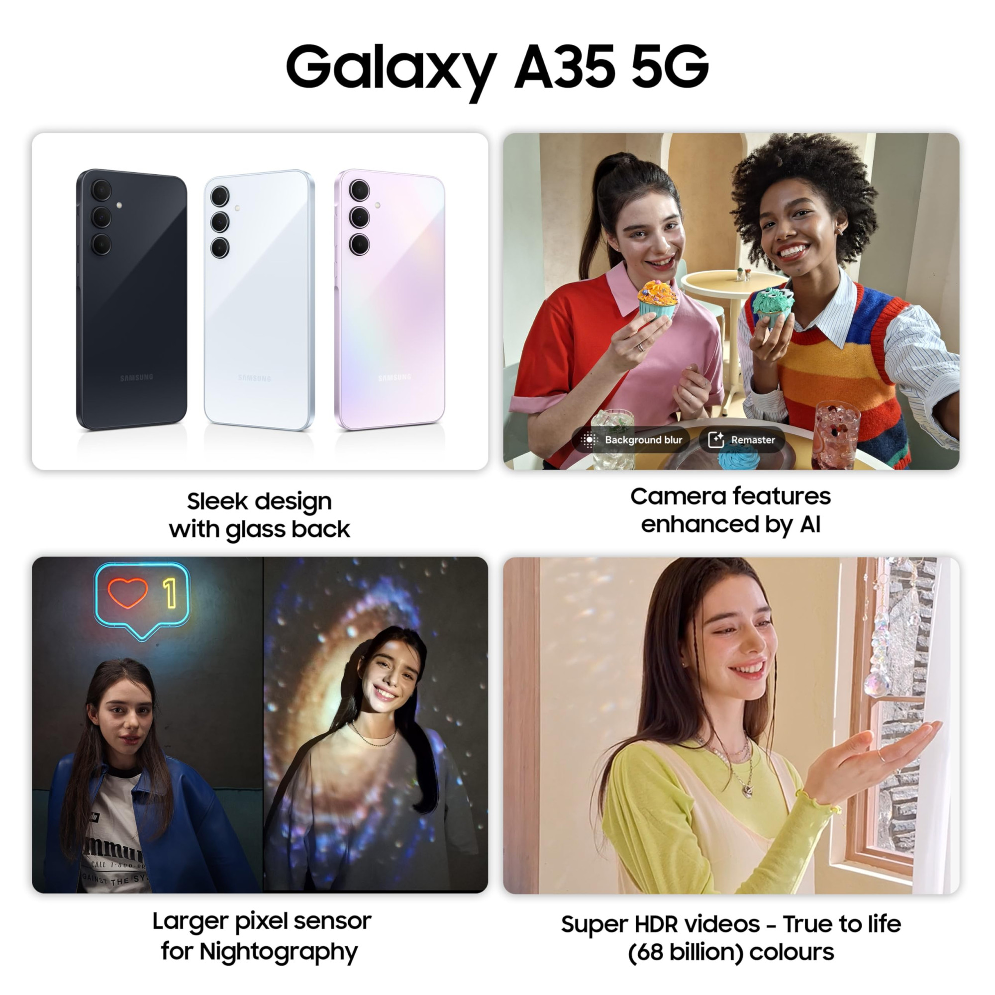 Samsung Galaxy A35 5G Awesome Iceblue 8GB RAM 256GB Storage  Premium Glass Back  50 MP Main Camera OIS  Nightography  IP67  Corning Gorilla Glass Victus  sAMOLED with Vision Booster