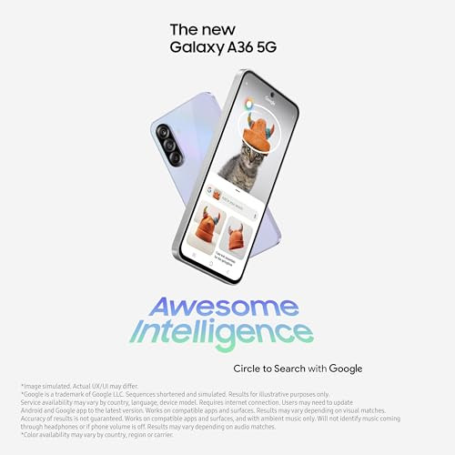 Samsung Galaxy A36 5G Awesome Lavender 8GB 128GB  Awesome Intelligence Circle to Search Intelligent Editing  Awesome 4nm Snapdragon Processor  Flagship Grade Selfie Camera